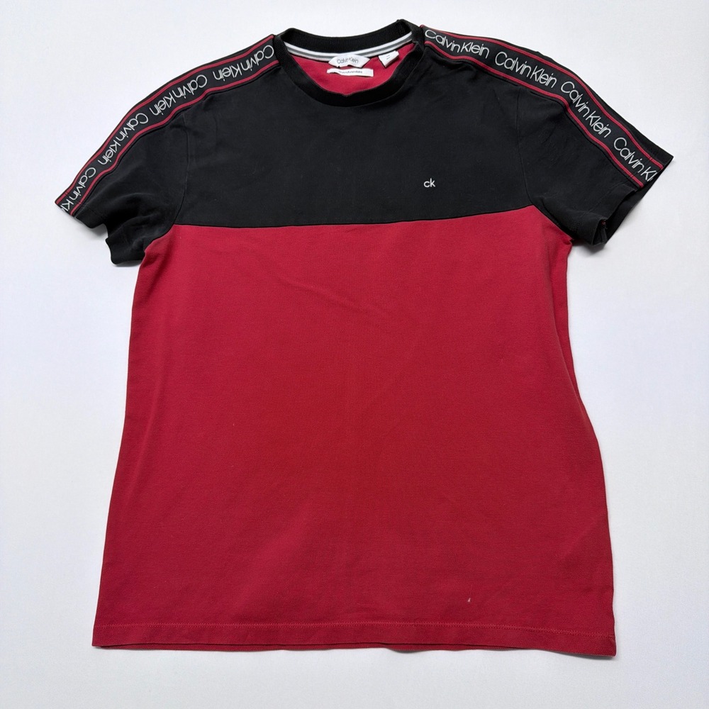Calvin Klein Mens Black Red Colorblock Logo Tape Short Sleeve T-Shirt Small